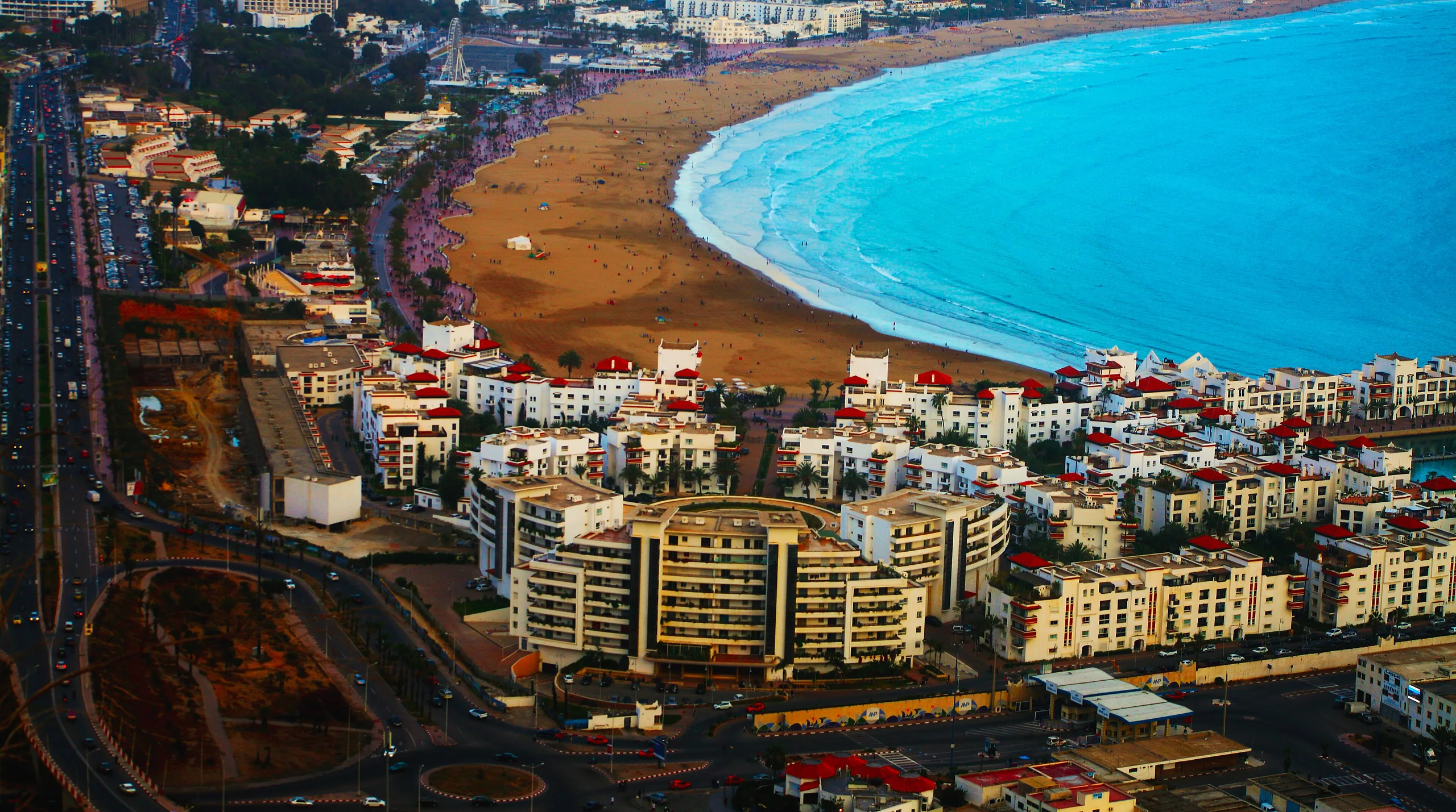 The long curve of Agadir bay and its beach