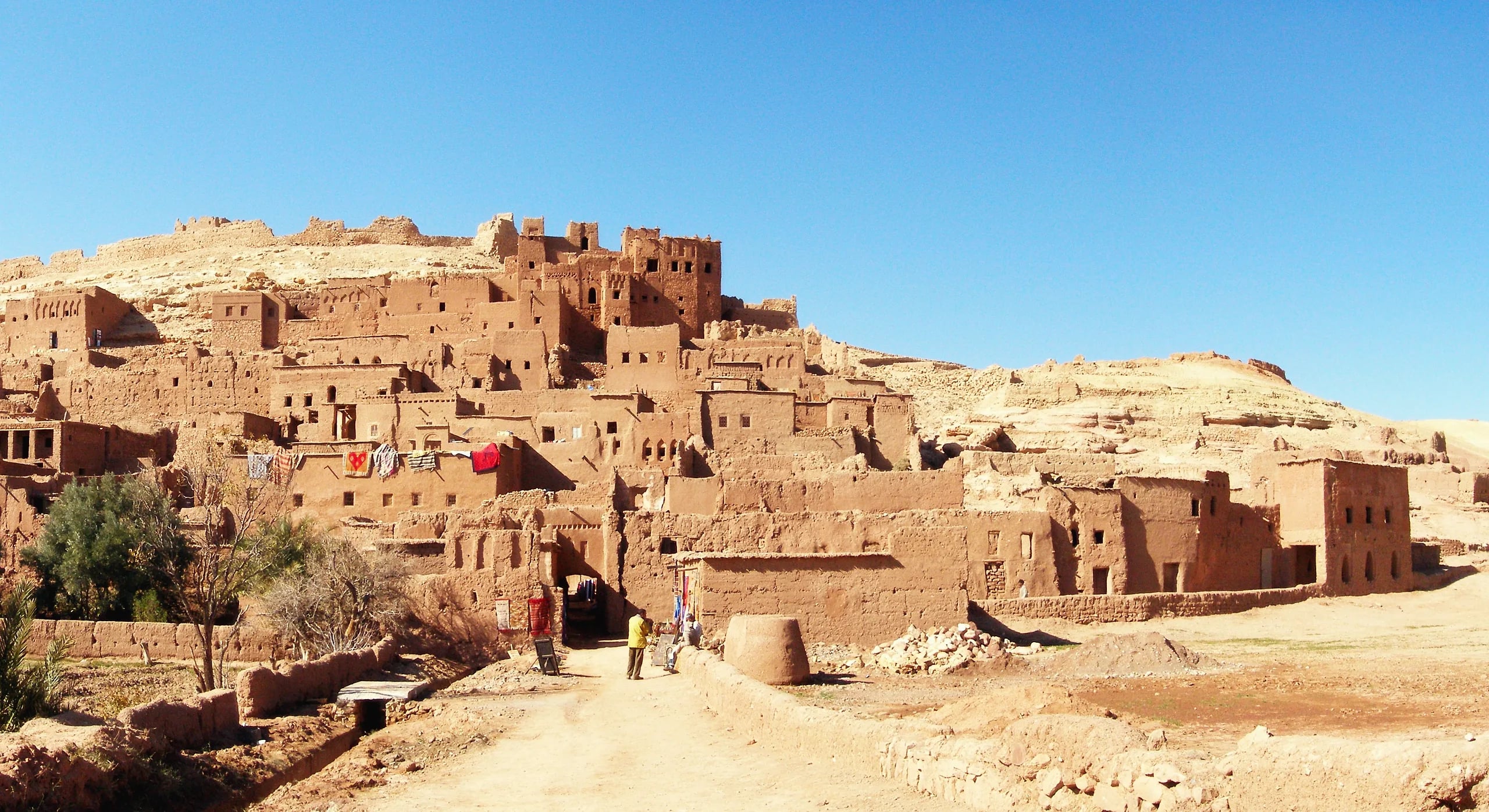 Panorama of the clay ksar of Ait Benhaddou above the river