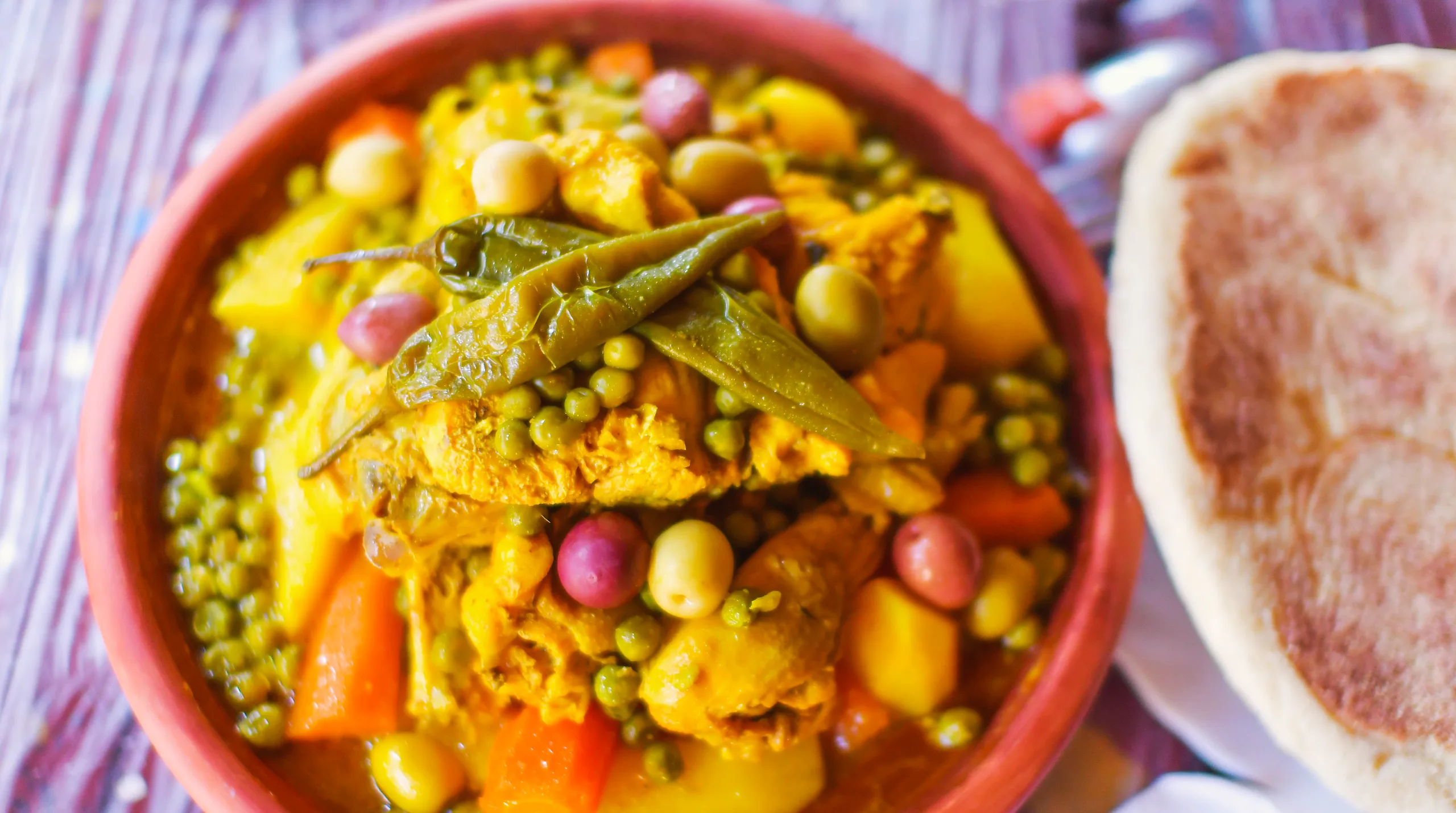 Moroccan food spread with tagine and couscous