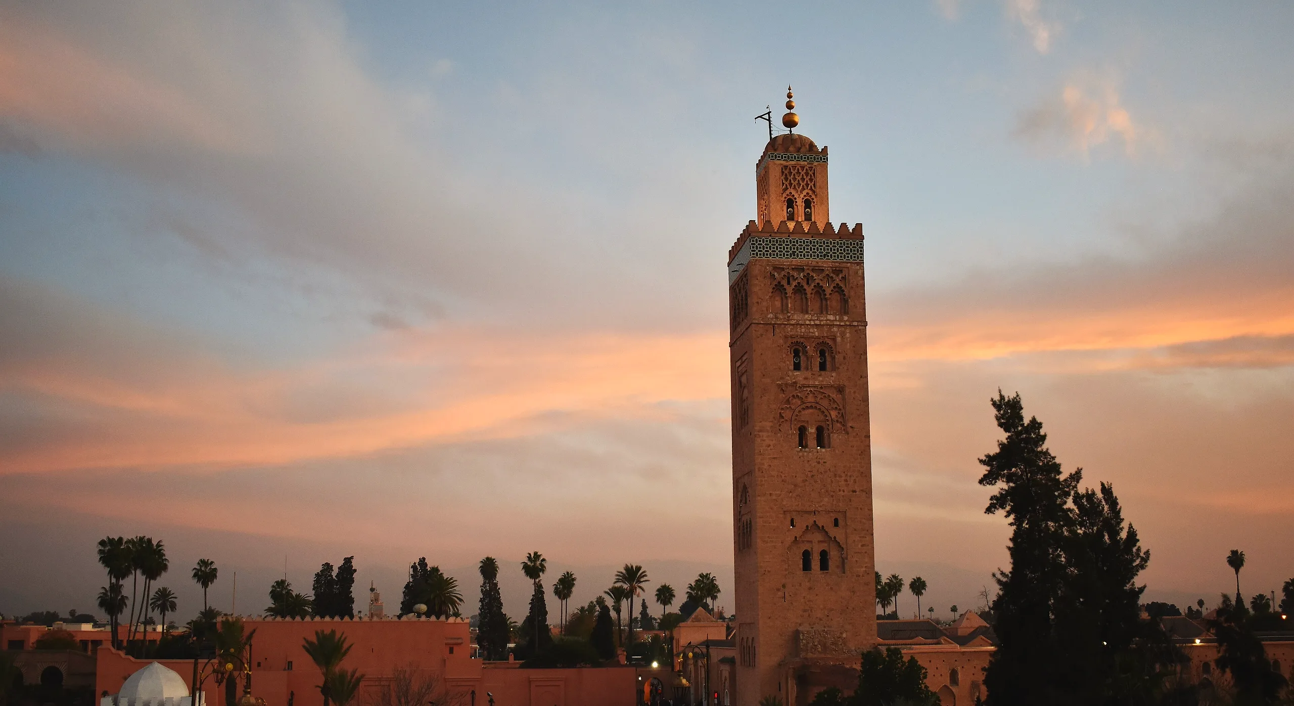 The Koutoubia minaret in Marrakech at sunset