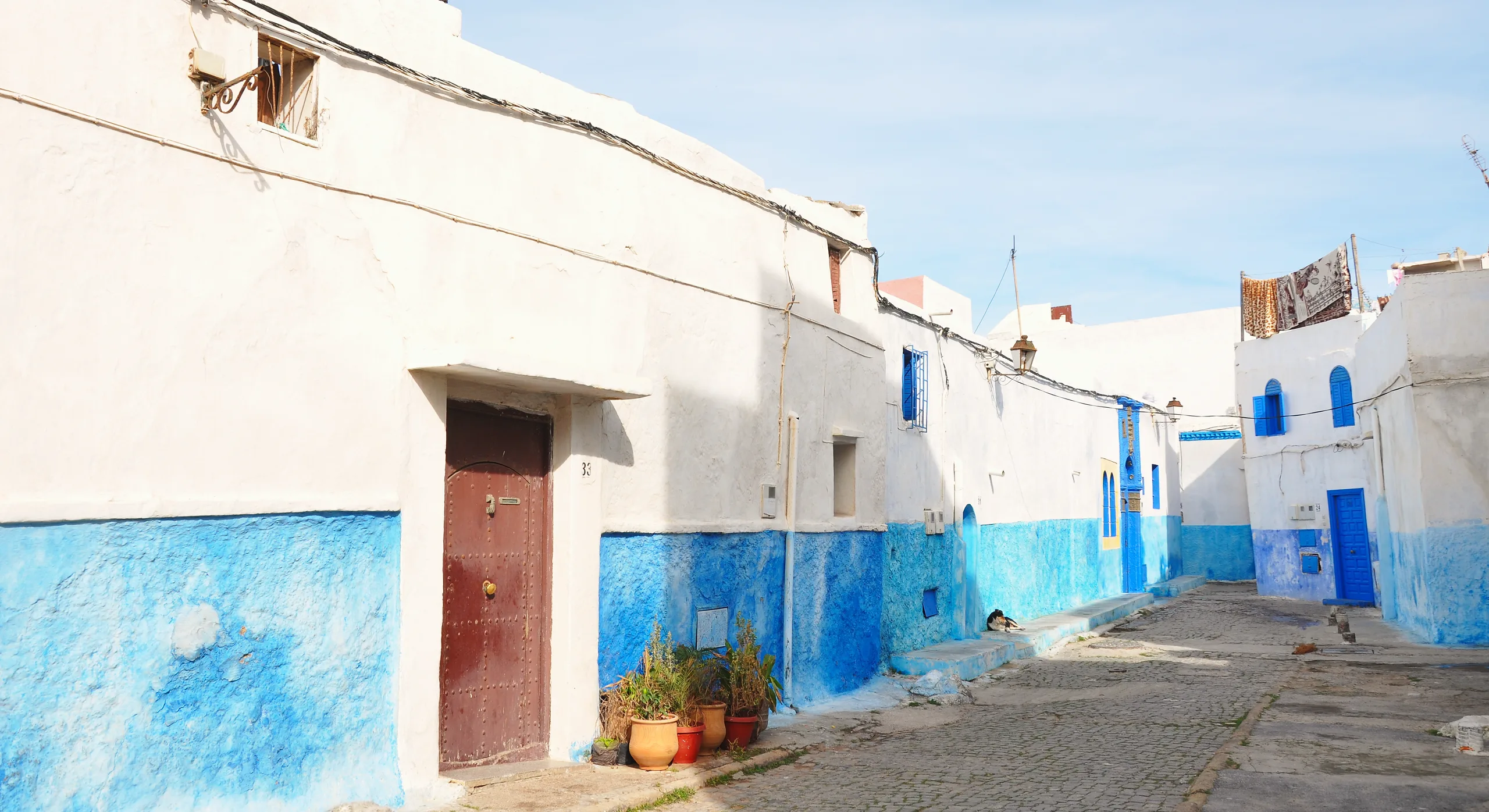 A blue-and-white lane in the Kasbah des Oudayas, Rabat