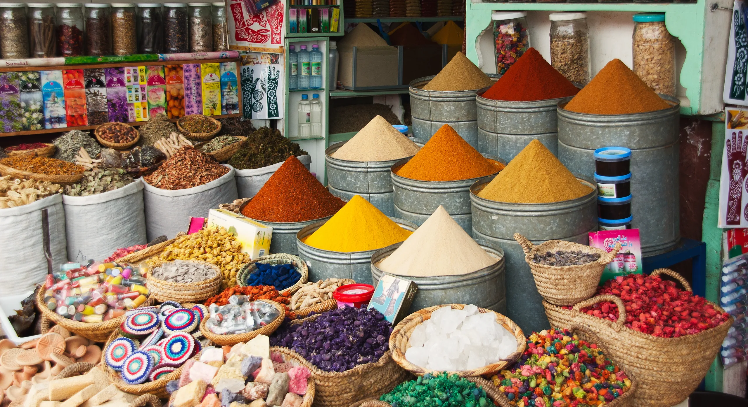 Cones of spices in a Moroccan market