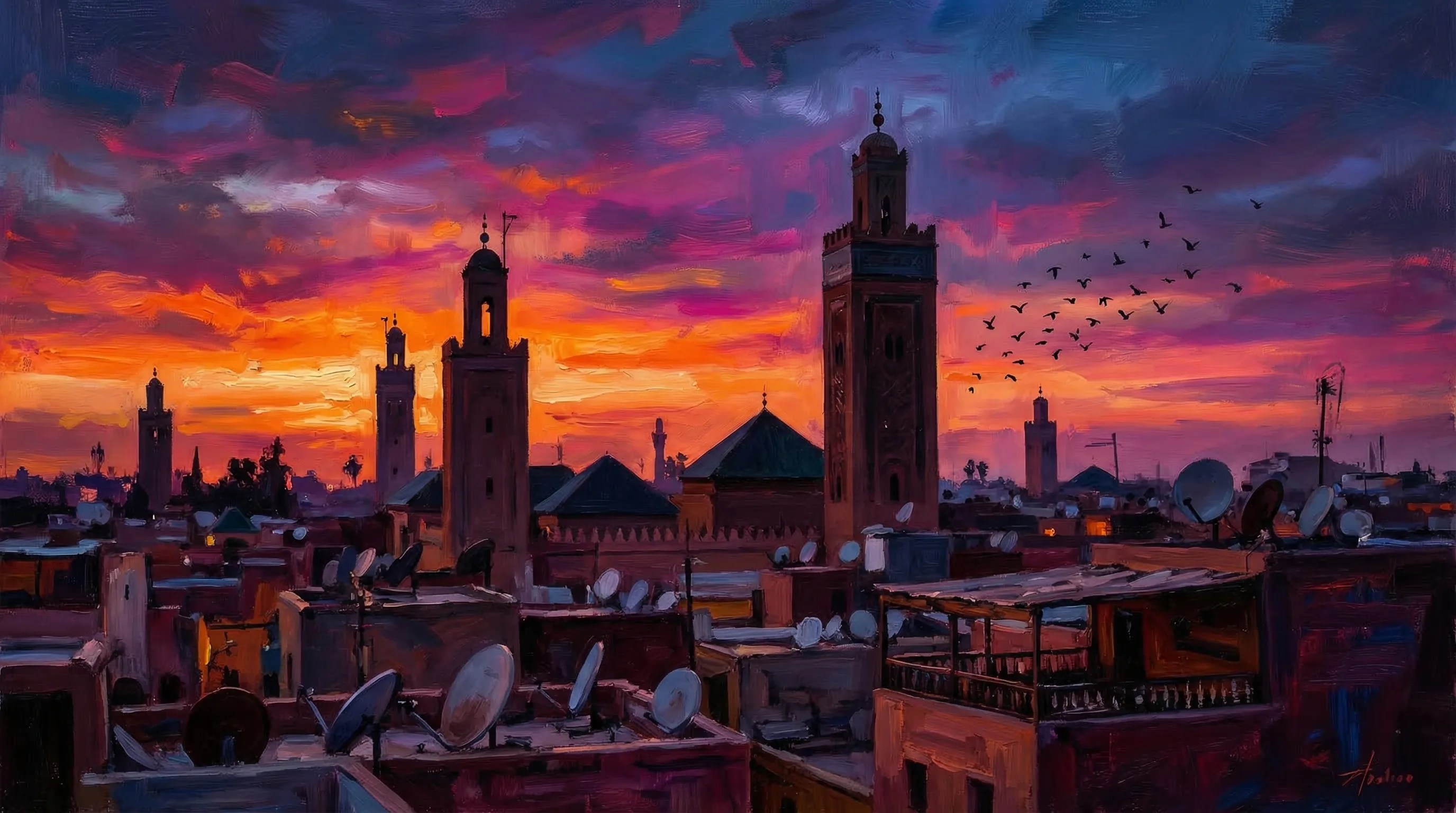 Stunning golden sunset over the Moroccan landscape, capturing the peaceful beauty that makes Morocco ideal for mature travelers