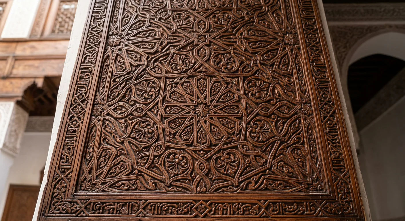Cedar wood panel with painted zouak decoration
