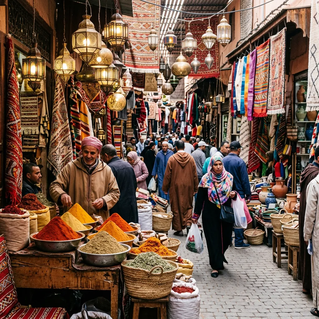 Busy Moroccan souk marketplace
