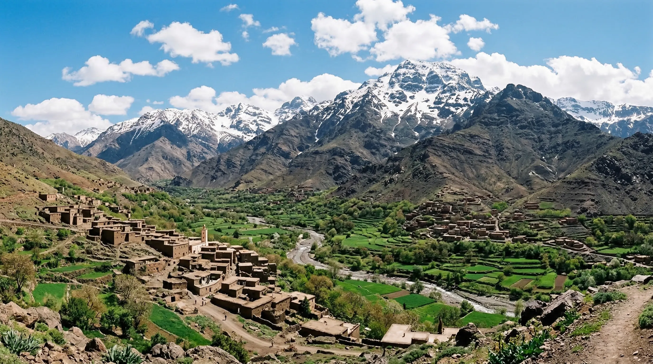 Vineyard rows stretching across the Moroccan landscape