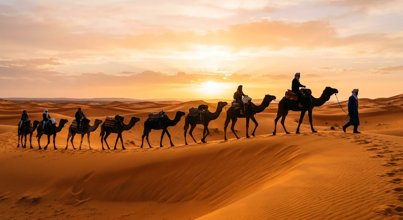 Camel trekking at Merzouga & Erg Chebbi in the Sahara Desert, Morocco