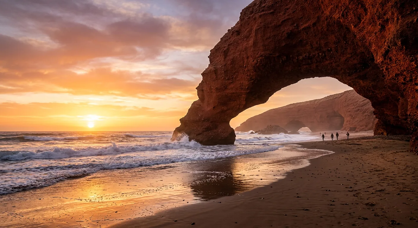 The natural stone arch at Legzira beach near Mirleft, Morocco