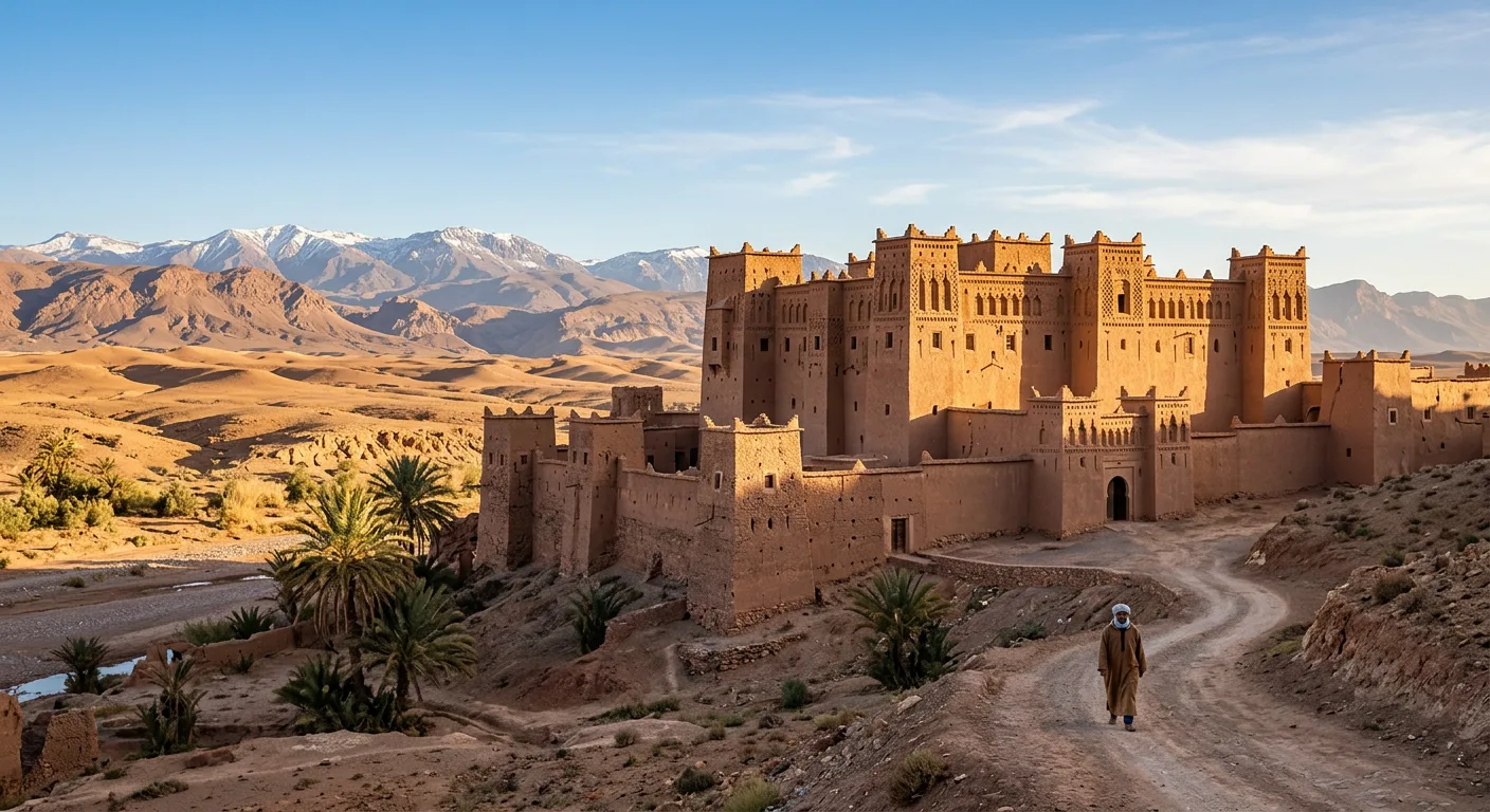 Kasbah Taourirt earthen fortress in the heart of Ouarzazate at sunset