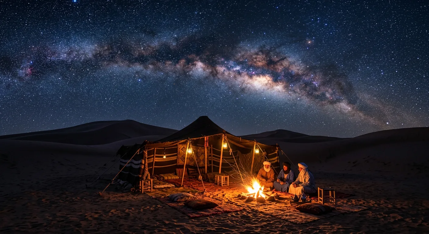 Milky Way galaxy stretching over Sahara desert dunes at Erg Chebbi Morocco - citytoursmorocco.com