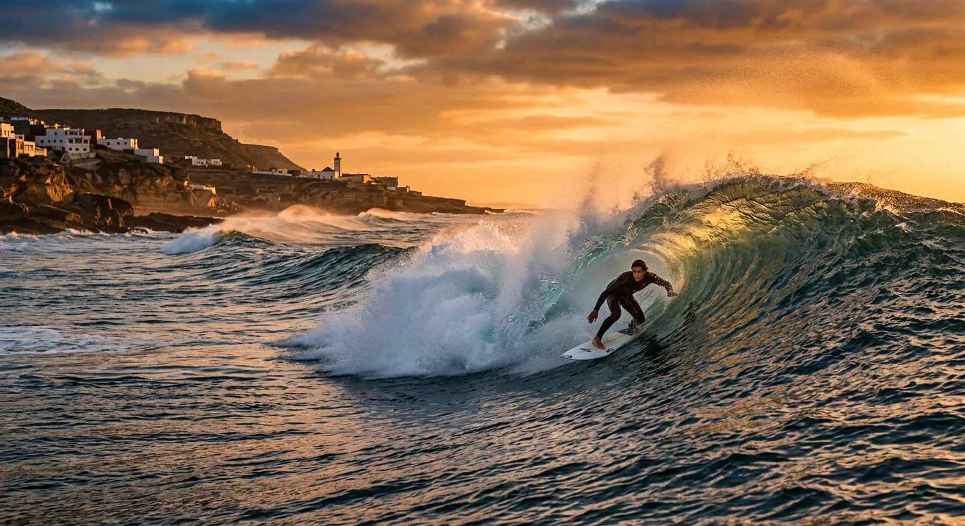 Perfect wave breaking at Taghazout coastline