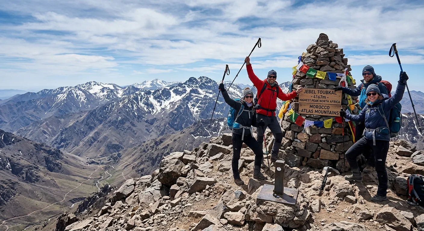 Mount Toubkal hiking trail in the High Atlas, Morocco