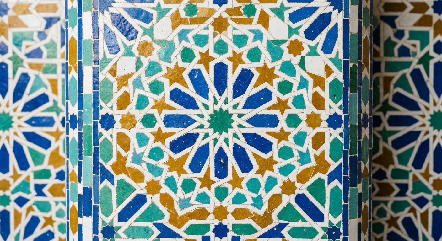 Intricate Moroccan zellige tilework in geometric patterns, reflecting the diversity and artistry of Moroccan culture