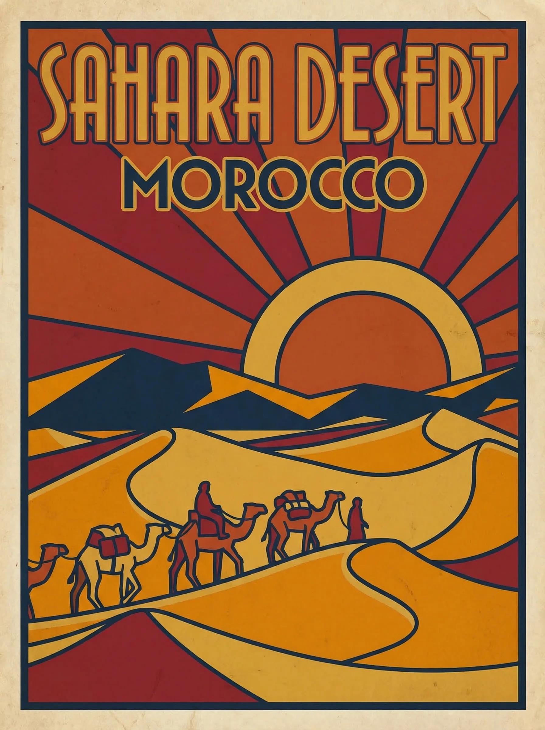 Accessible desert adventure in Morocco with adapted vehicles traversing golden Sahara dunes under a clear blue sky