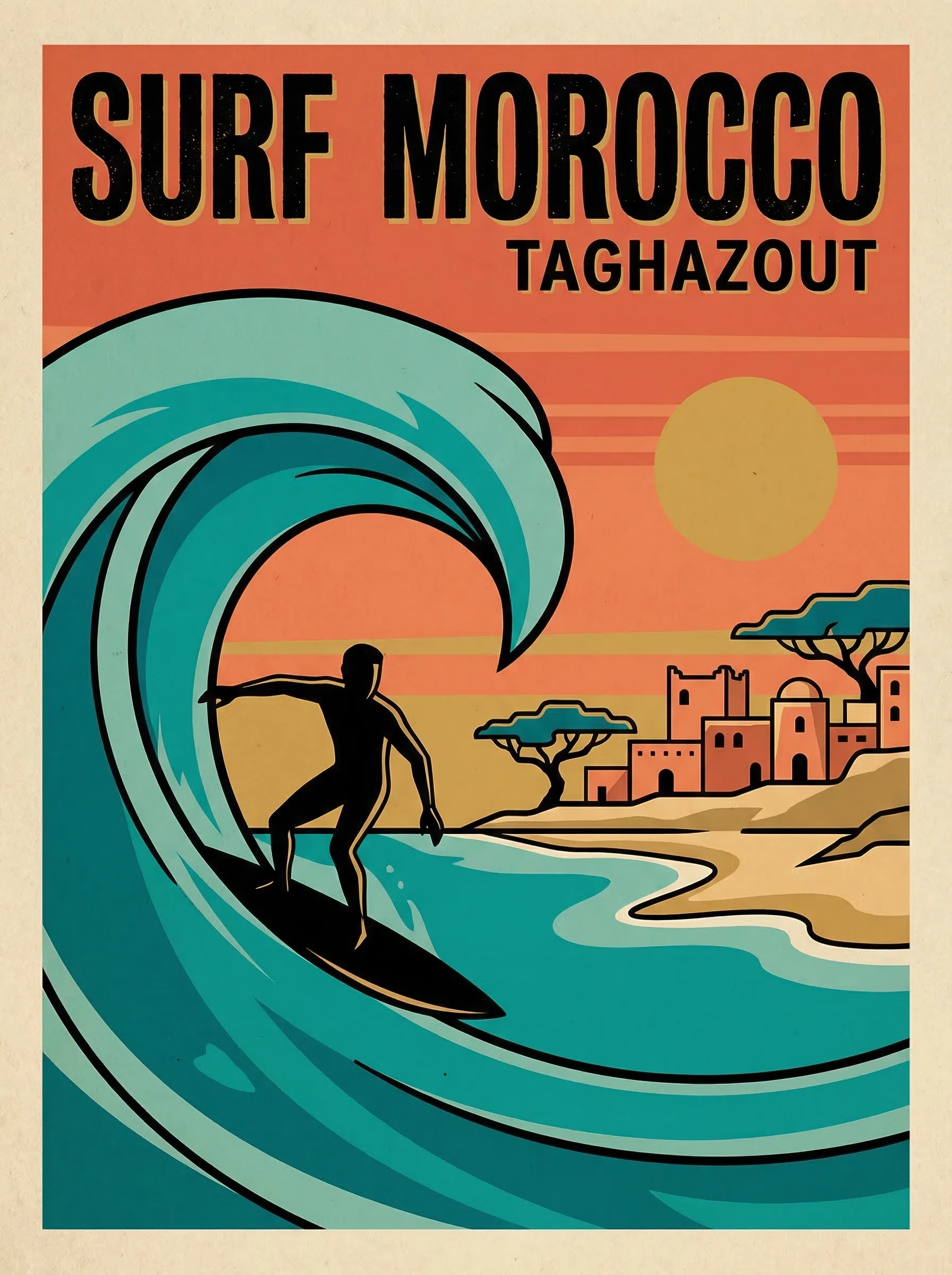 Surfing on Morocco's Atlantic coast, one of many outdoor activities to enjoy during Moroccan holidays and festivals